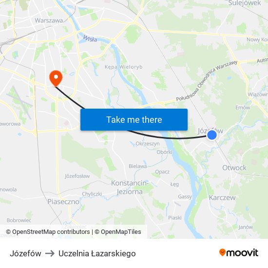 Józefów to Uczelnia Łazarskiego map