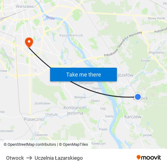 Otwock to Uczelnia Łazarskiego map