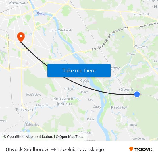 Otwock Śródborów to Uczelnia Łazarskiego map