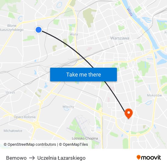Bemowo to Uczelnia Łazarskiego map