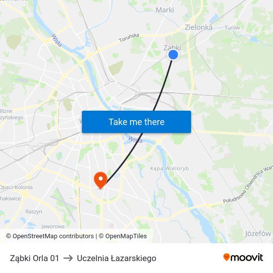 Ząbki Orla 01 to Uczelnia Łazarskiego map