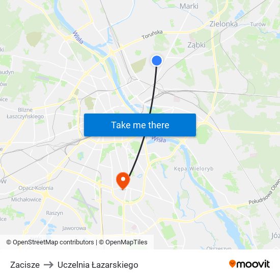 Zacisze to Uczelnia Łazarskiego map