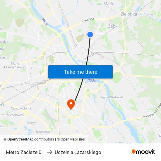 Metro Zacisze 01 to Uczelnia Łazarskiego map