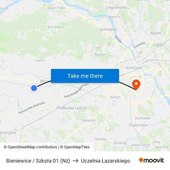 Bieniewice / Szkoła 01 (Nż) to Uczelnia Łazarskiego map