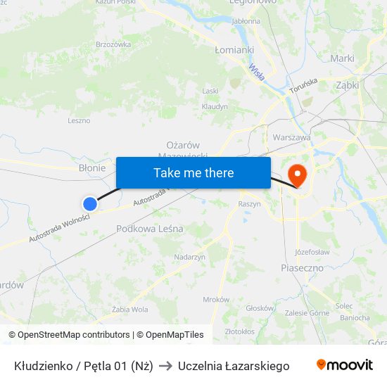 Kłudzienko / Pętla to Uczelnia Łazarskiego map