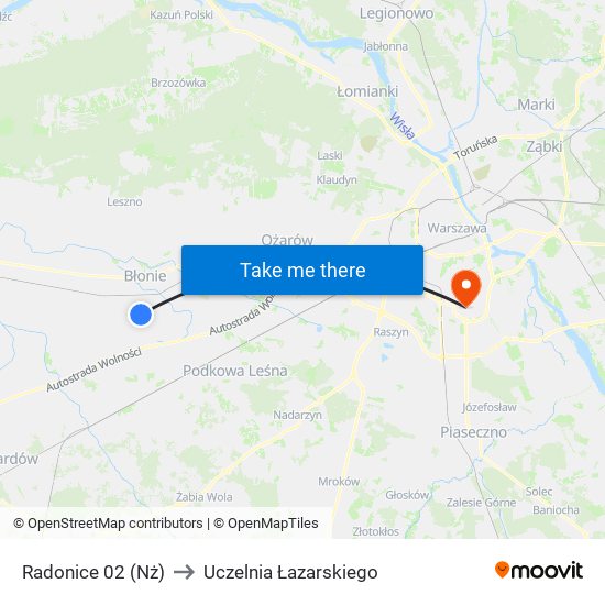 Radonice (Nż) to Uczelnia Łazarskiego map