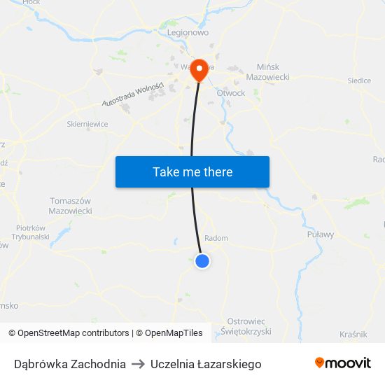 Dąbrówka Zachodnia to Uczelnia Łazarskiego map