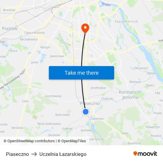 Piaseczno to Uczelnia Łazarskiego map