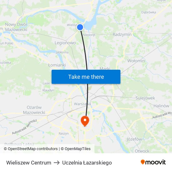 Wieliszew Centrum to Uczelnia Łazarskiego map