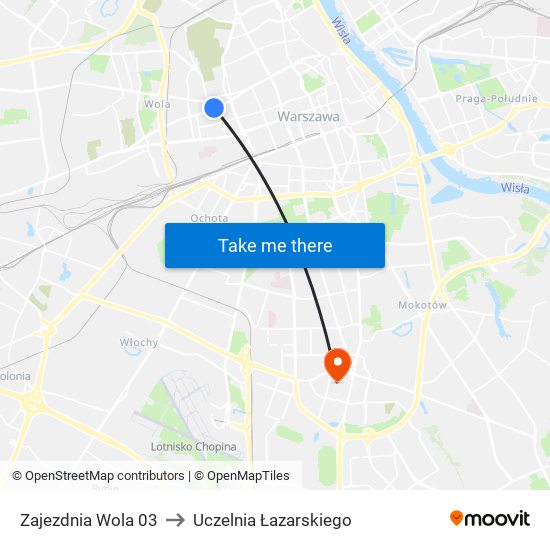 Zajezdnia Wola 03 to Uczelnia Łazarskiego map