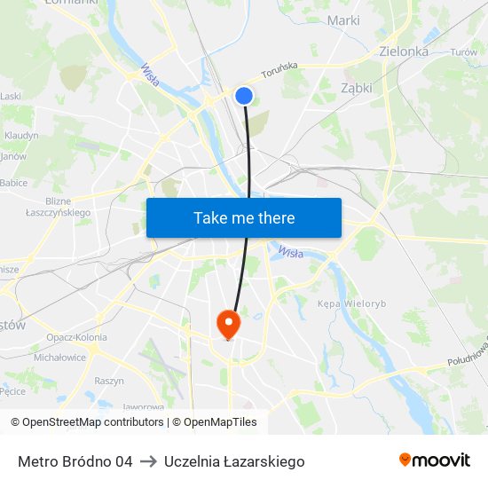 Metro Bródno 04 to Uczelnia Łazarskiego map