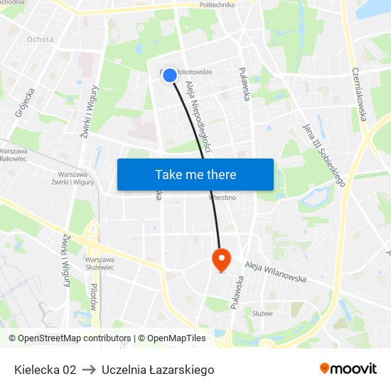 Kielecka to Uczelnia Łazarskiego map