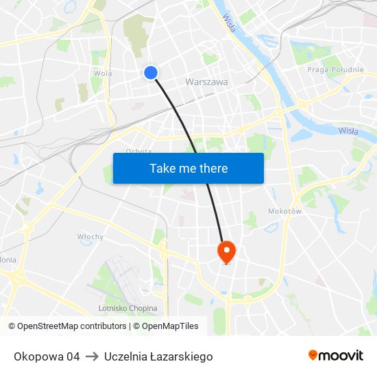 Okopowa to Uczelnia Łazarskiego map