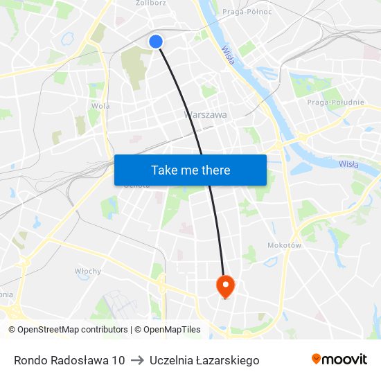 Rondo Radosława 10 to Uczelnia Łazarskiego map