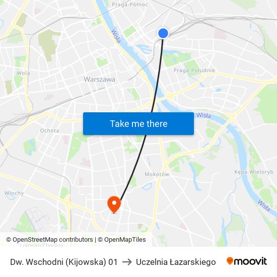 Dw. Wschodni (Kijowska) to Uczelnia Łazarskiego map