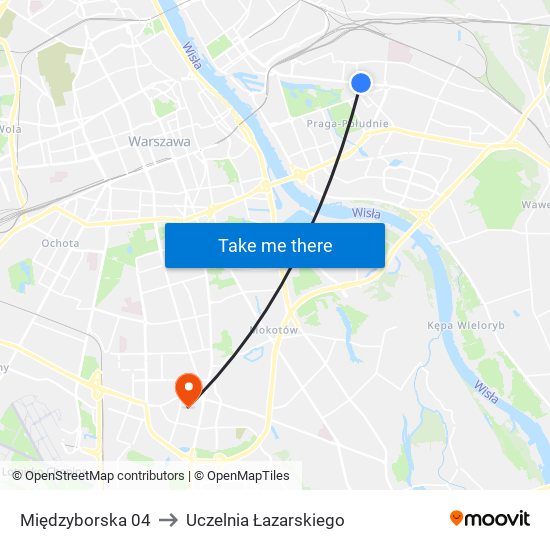 Międzyborska to Uczelnia Łazarskiego map