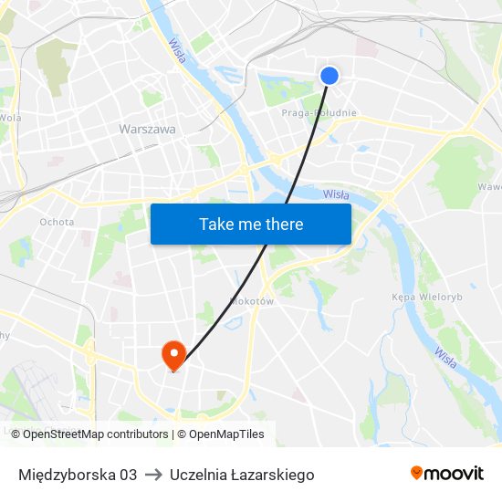 Międzyborska 03 to Uczelnia Łazarskiego map