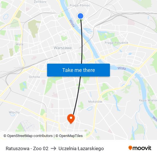 Ratuszowa-Zoo to Uczelnia Łazarskiego map