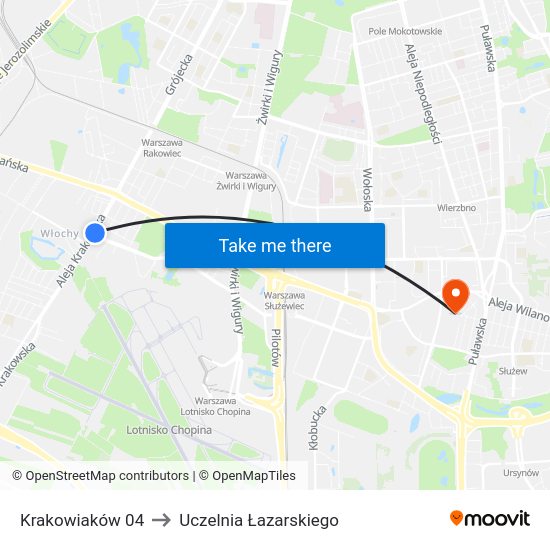 Krakowiaków to Uczelnia Łazarskiego map