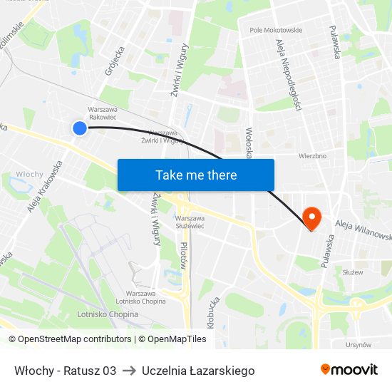 Włochy-Ratusz to Uczelnia Łazarskiego map