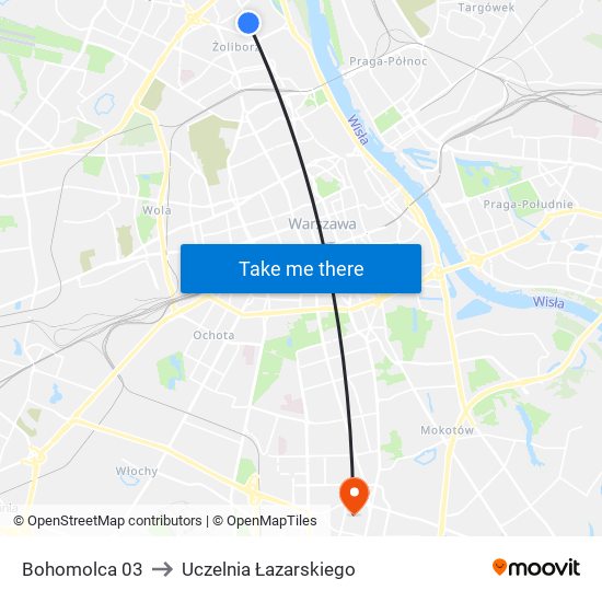 Bohomolca 03 to Uczelnia Łazarskiego map