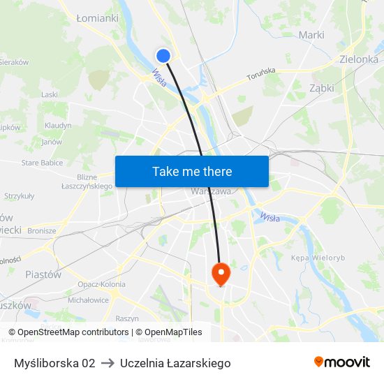 Myśliborska 02 to Uczelnia Łazarskiego map