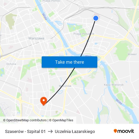 Szaserów - Szpital 01 to Uczelnia Łazarskiego map