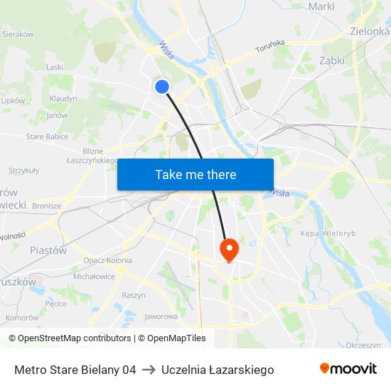 Metro Stare Bielany 04 to Uczelnia Łazarskiego map