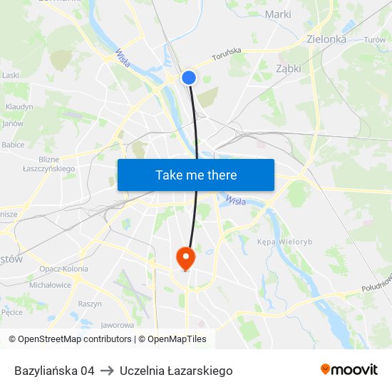 Bazyliańska 04 to Uczelnia Łazarskiego map