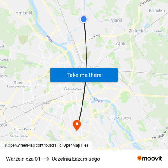 Warzelnicza to Uczelnia Łazarskiego map