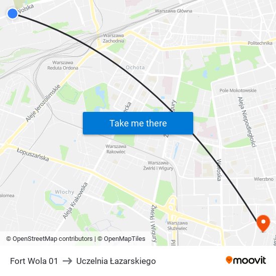 Fort Wola 01 to Uczelnia Łazarskiego map