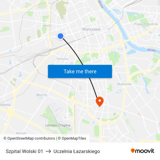 Szpital Wolski to Uczelnia Łazarskiego map