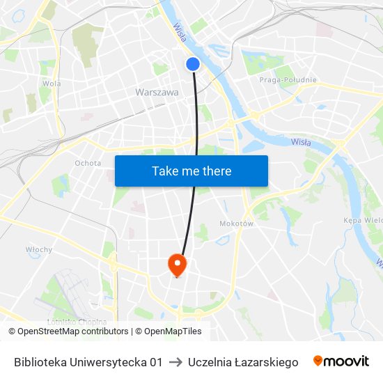 Biblioteka Uniwersytecka 01 to Uczelnia Łazarskiego map