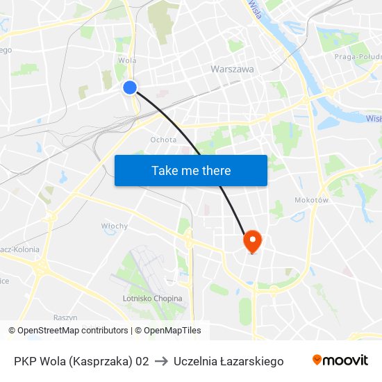 PKP Wola (Kasprzaka) to Uczelnia Łazarskiego map