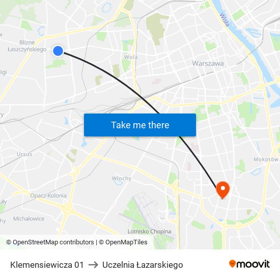 Klemensiewicza to Uczelnia Łazarskiego map