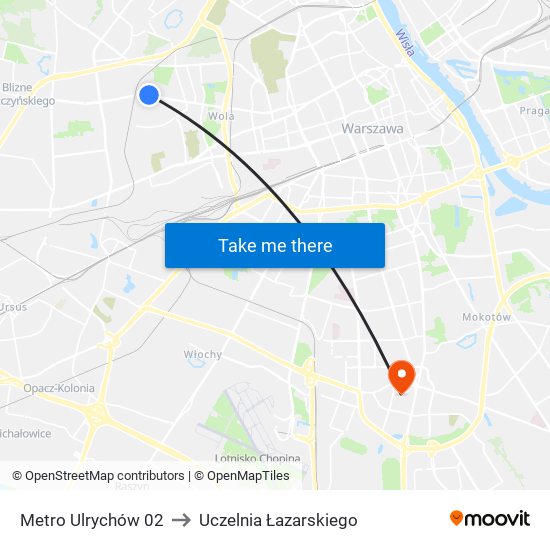 Metro Ulrychów 02 to Uczelnia Łazarskiego map