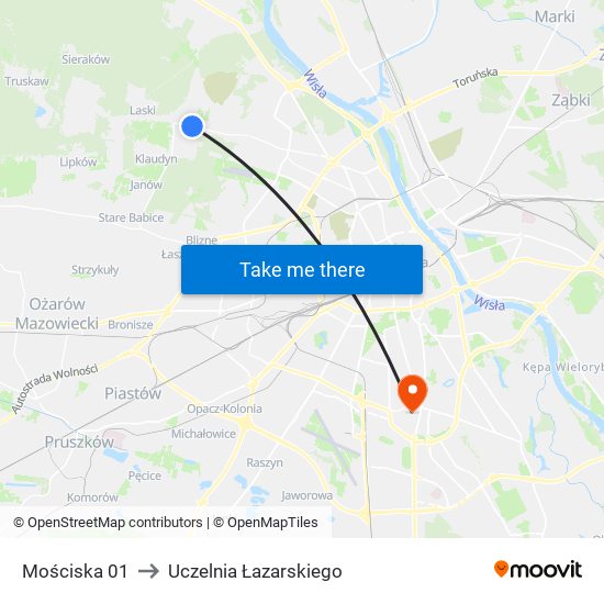 Mościska 01 to Uczelnia Łazarskiego map