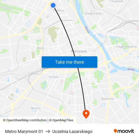 Metro Marymont 01 to Uczelnia Łazarskiego map