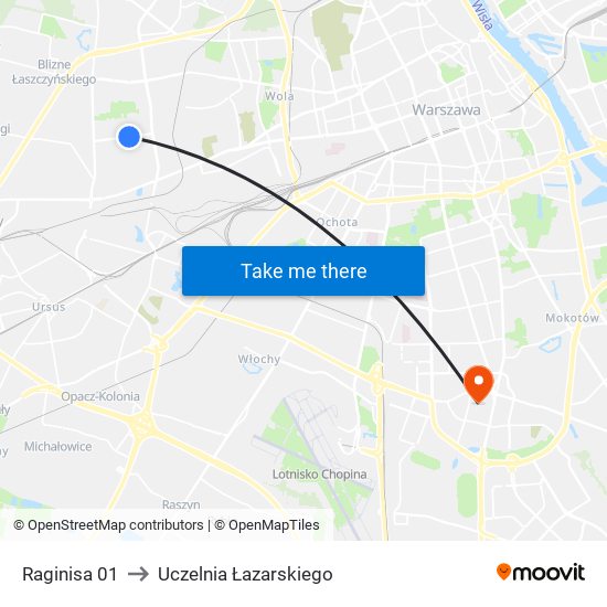 Raginisa 01 to Uczelnia Łazarskiego map