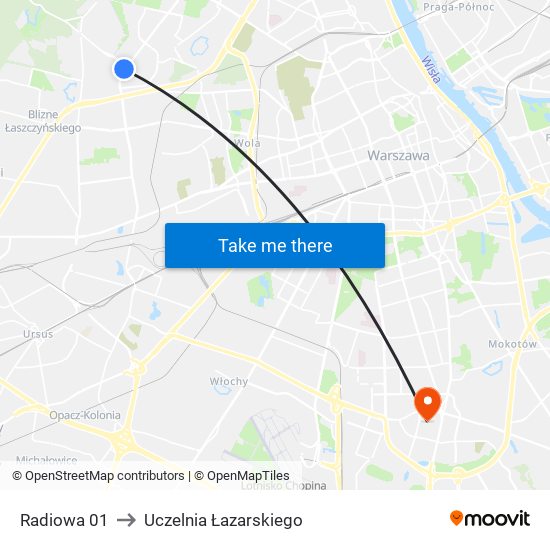 Radiowa 01 to Uczelnia Łazarskiego map