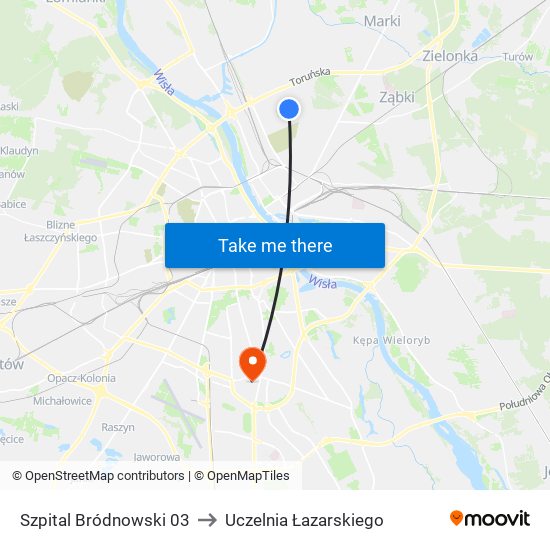 Szpital Bródnowski 03 to Uczelnia Łazarskiego map