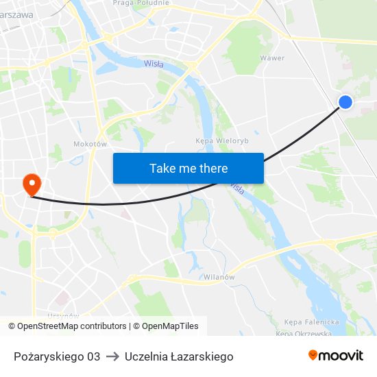 Pożaryskiego 03 to Uczelnia Łazarskiego map