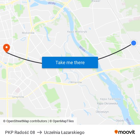 PKP Radość 08 to Uczelnia Łazarskiego map