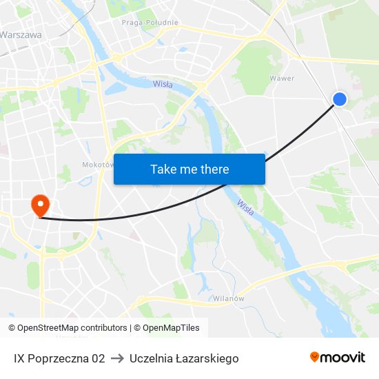 IX Poprzeczna to Uczelnia Łazarskiego map