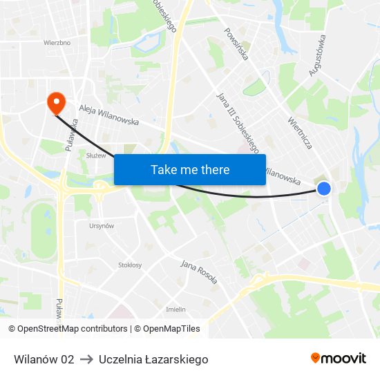 Wilanów to Uczelnia Łazarskiego map