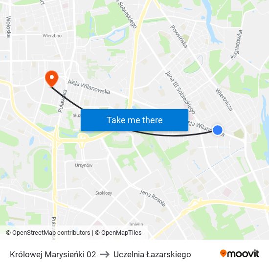 Królowej Marysieńki 02 to Uczelnia Łazarskiego map