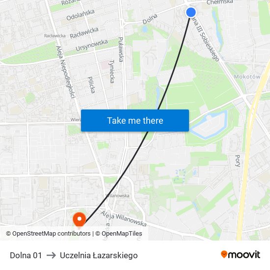 Dolna 01 to Uczelnia Łazarskiego map