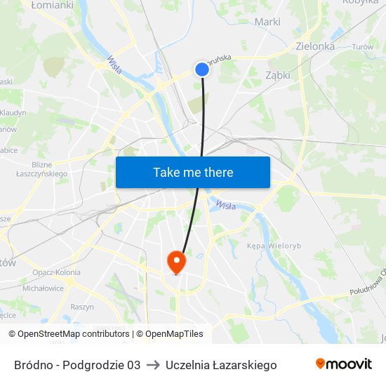 Bródno-Podgrodzie to Uczelnia Łazarskiego map