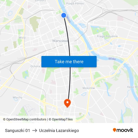 Sanguszki to Uczelnia Łazarskiego map