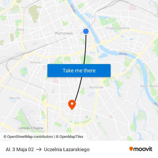 Al. 3 Maja 02 to Uczelnia Łazarskiego map